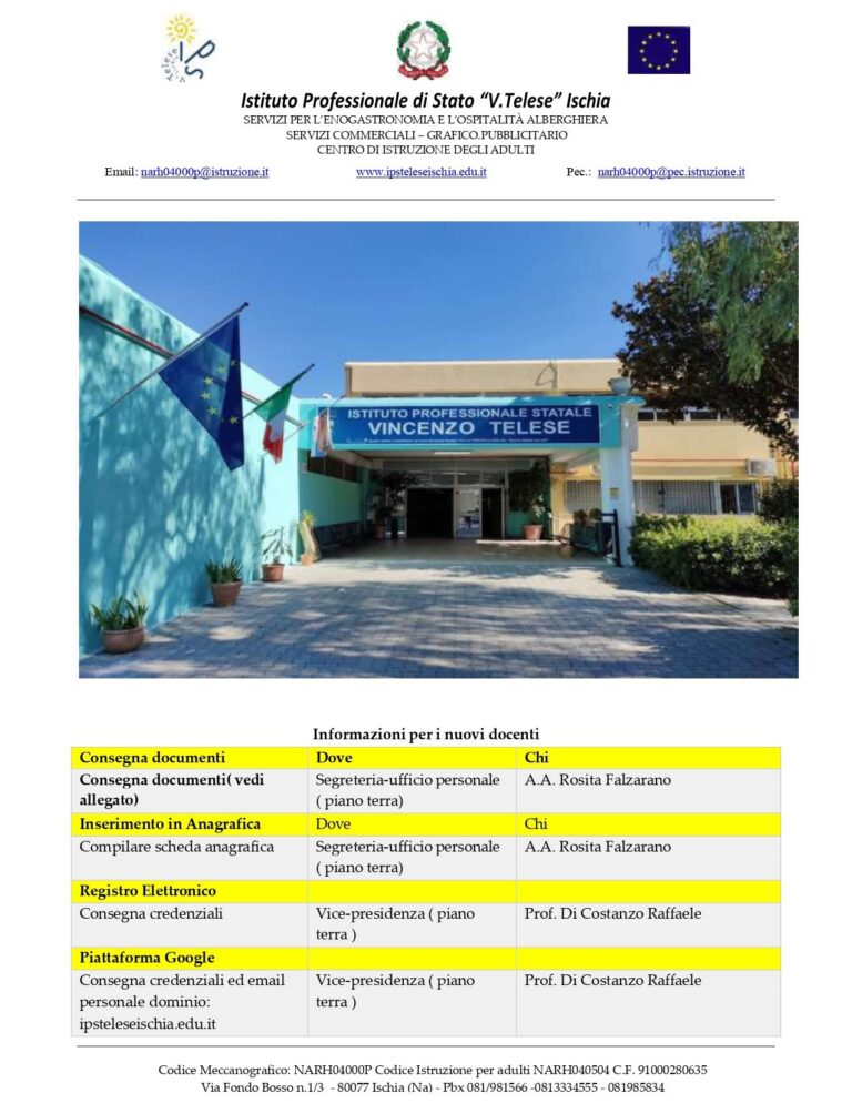 Ischia, I.P.S. Vincenzo Telese: la guida pratica per i nuovi docenti