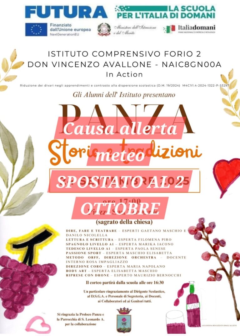 Forio, causa meteo avverso rinviato lo spettacolo scolastico “Panza, storie e tradizioni” al 2 ottobre