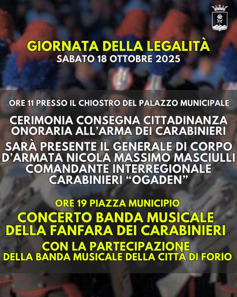 Giornata della Legalità: Forio celebra l’Arma dei Carabinieri con una cerimonia e un concerto in piazza