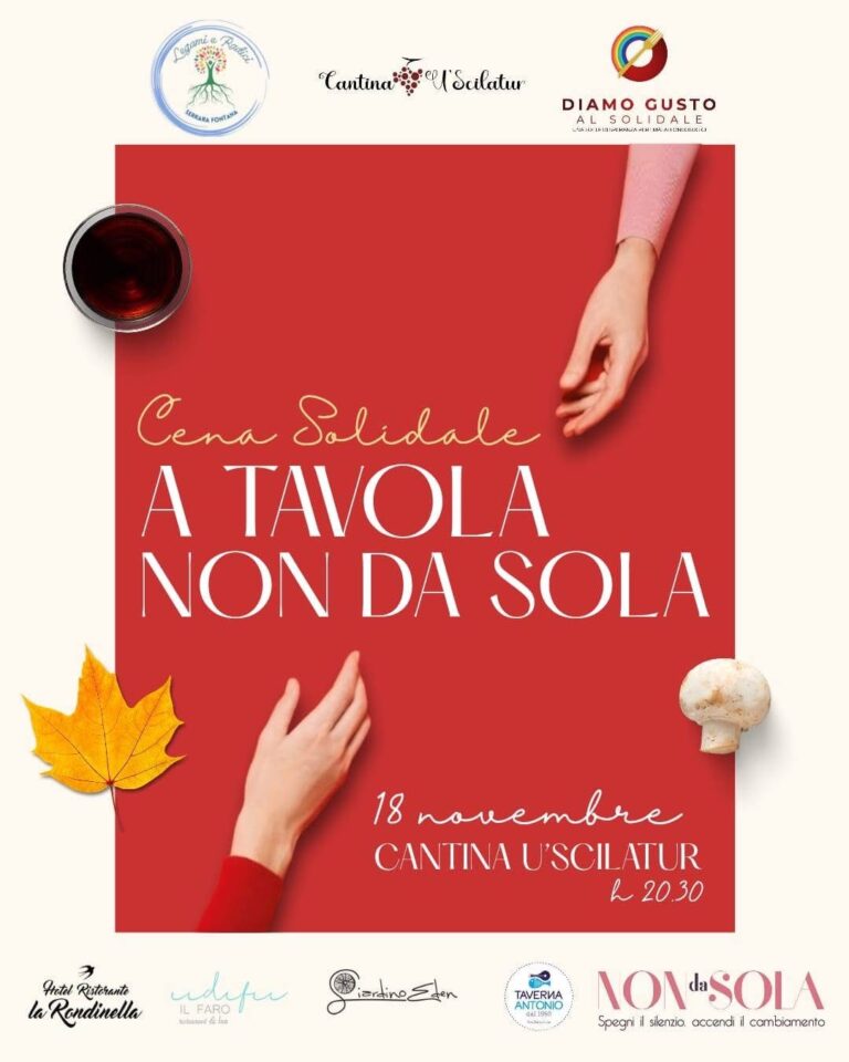 Cena Solidale per “Non Da Sola”: una serata di gusto e impegno
