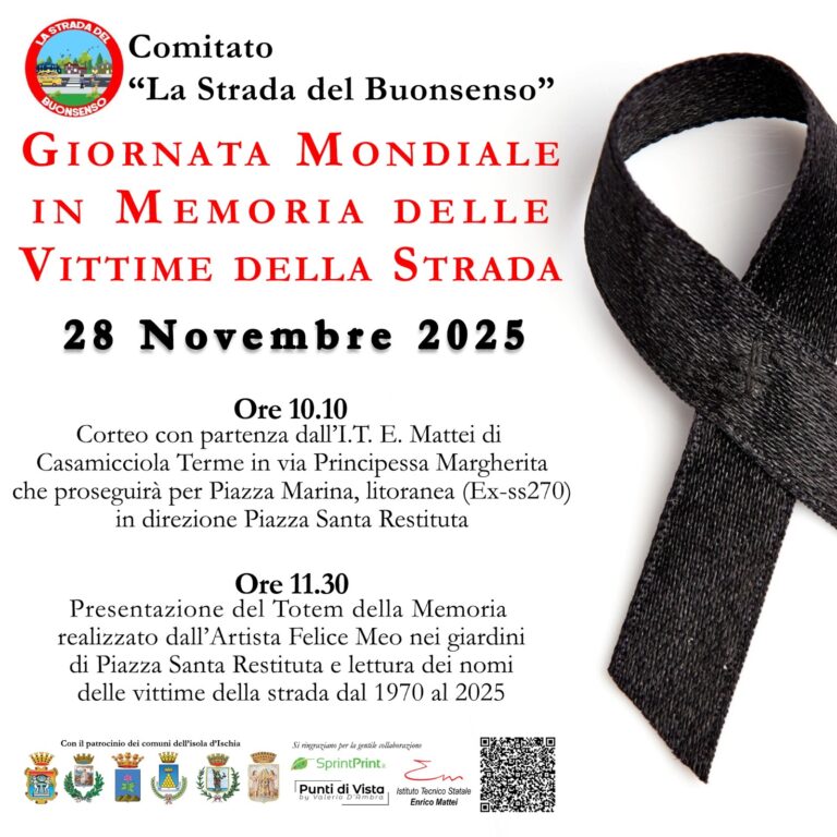 Ischia ricorda le vittime della strada: corteo e totem della memoria il 28 novembre