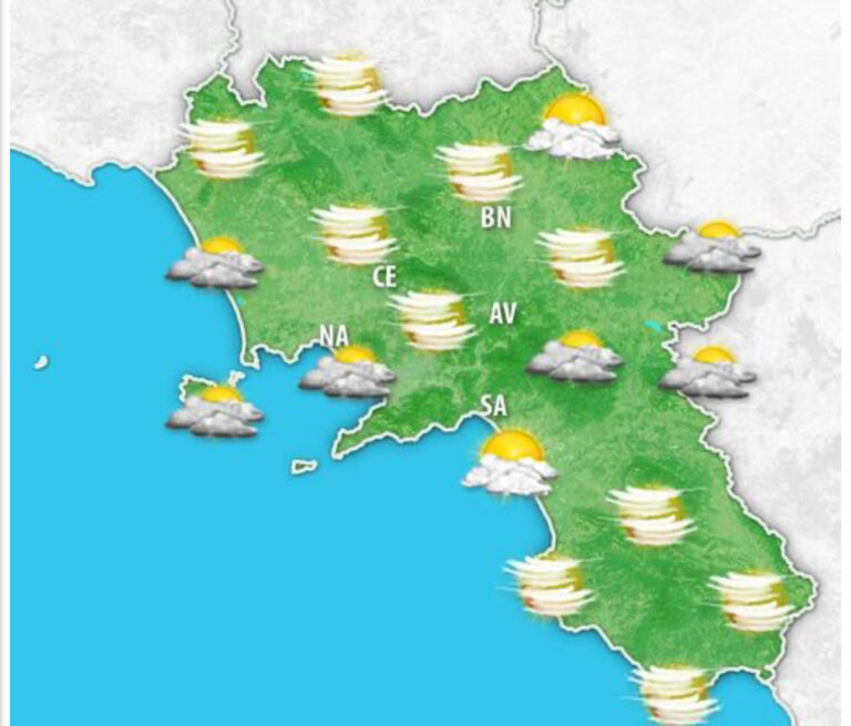 Meteo Campania – martedì 20 gennaio: piogge deboli e schiarite in serata