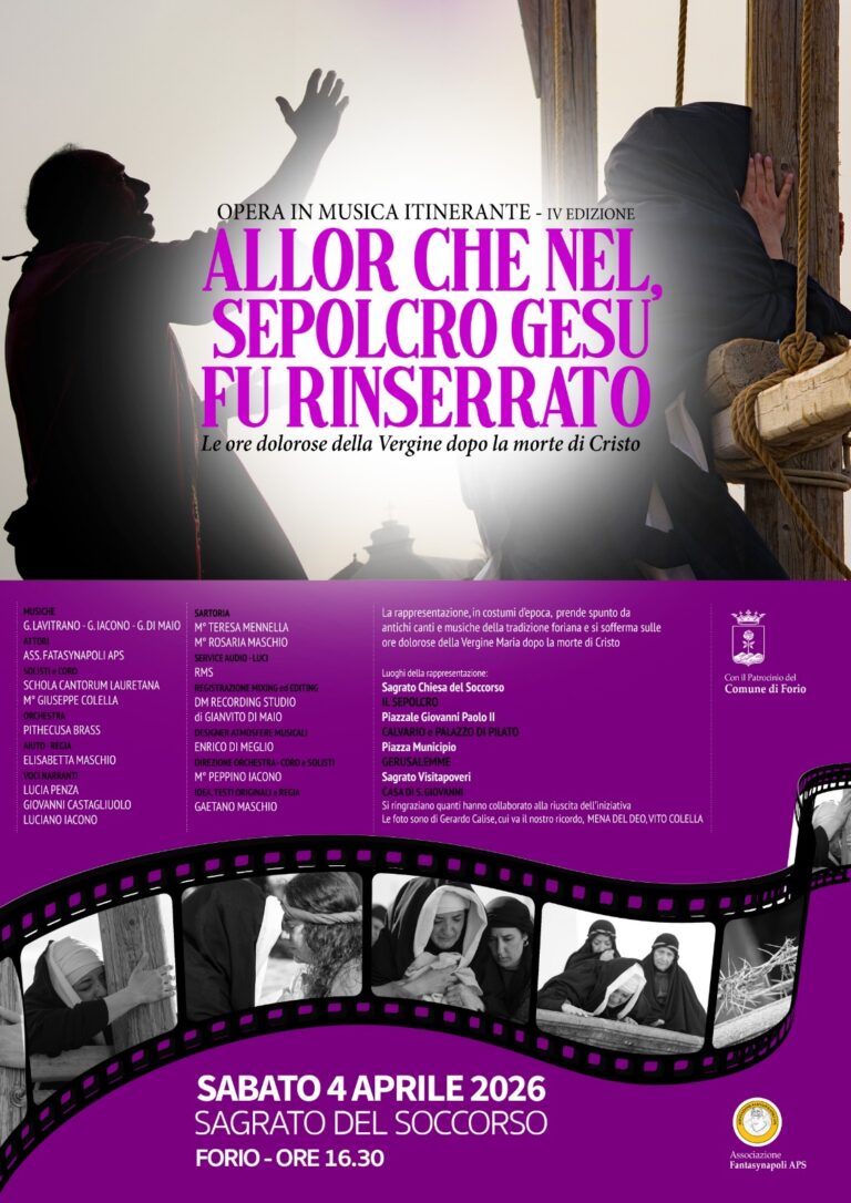 “ALLOR CHE NEL SEPOLCRO GESU’ FU RINSERRATO”, A FORIO IL SABATO SANTO L’OPERA IN MUSICA ITINERANTE SULLE ORE DOLOROSE DELLA VERGINE DOPO LA MORTE DI CRISTO