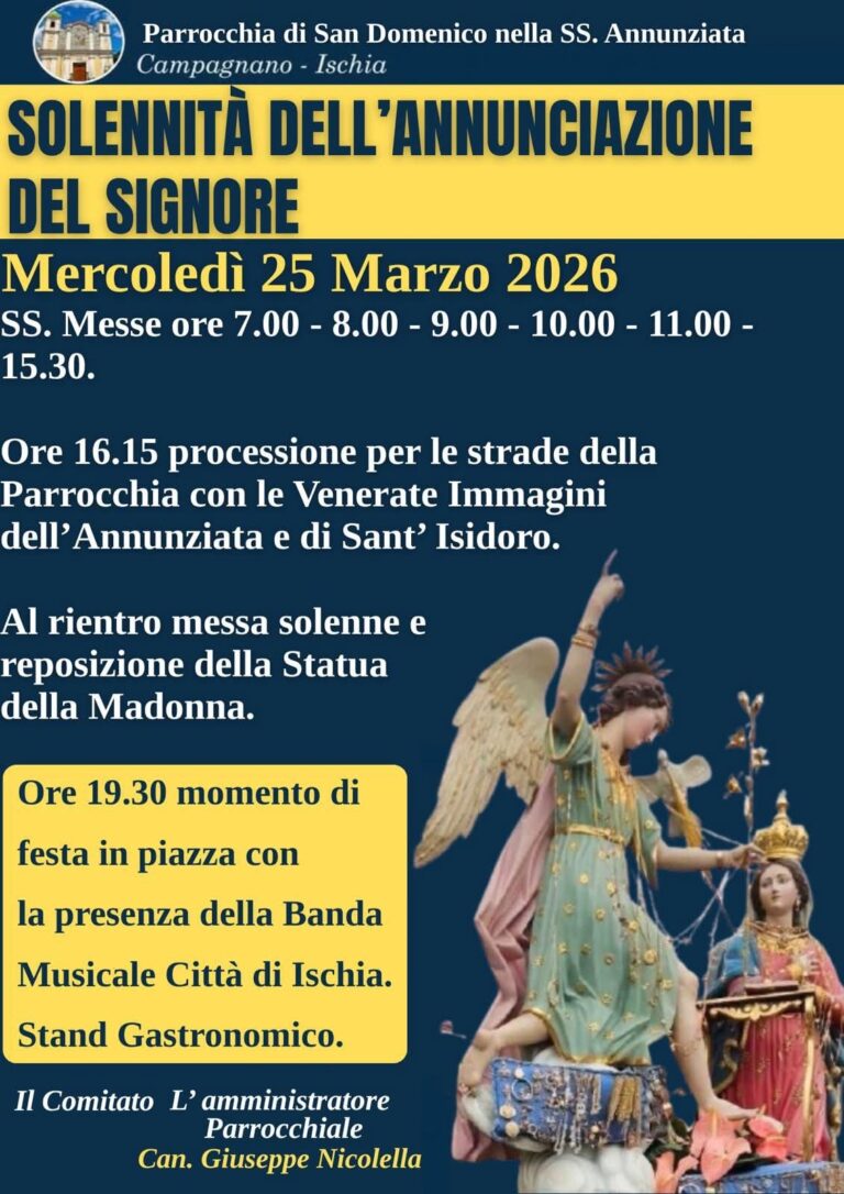 Ischia, oggi le celebrazioni per l’Annunziata: messe, processione e festa in piazza a Campagnano